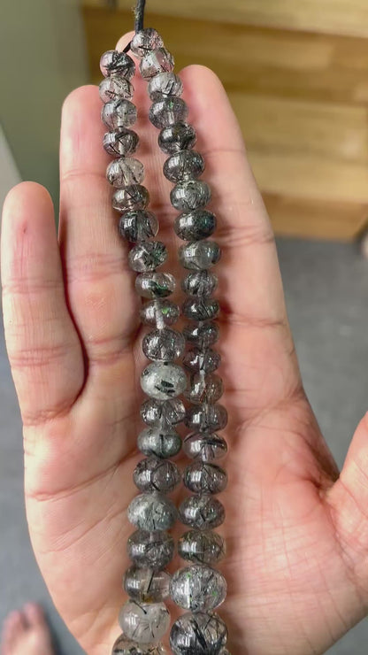 AAA Black Rutile Smooth Rondelle Shape Beads